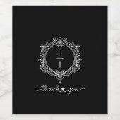 Étiquette Pour Bouteilles De Vin black and white foliage Crest wedding invitation (Étiquettes simples)