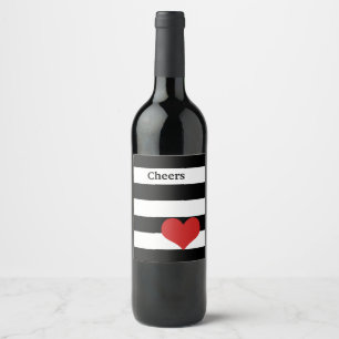 Étiquette Pour Bouteilles De Vin Black and White Stripes avec Red Heart