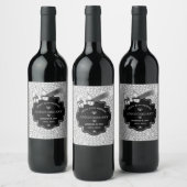 Étiquette Pour Bouteilles De Vin Black Frame White Parties scintillant 25e annivers (Bouteilles)