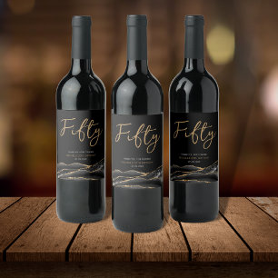 Étiquette Pour Bouteilles De Vin Black Gold Agate 50e Anniversaire Étiquette de vin