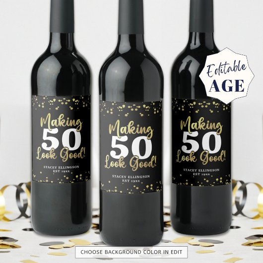 Étiquette Pour Bouteilles De Vin Black Gold Anniversaire Fabriquer AGE apparence bo