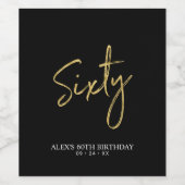 Étiquette Pour Bouteilles De Vin Black & Gold Sixty Lettering 60e fête d'anniversai (Étiquettes simples)