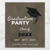 Étiquette Pour Bouteilles De Vin Black Grad Casquette, Graduation Party (Étiquettes simples)