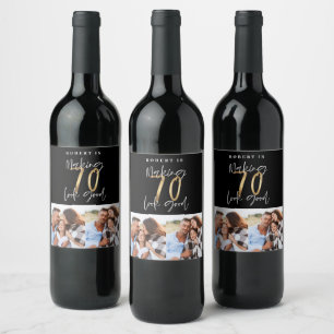 Étiquette Pour Bouteilles De Vin Black or 70e anniversaire multi photo fête