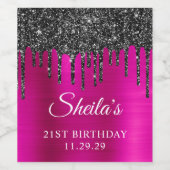 Étiquette Pour Bouteilles De Vin Black Parties scintillant Drips Hot rose Glam 21e (Étiquettes simples)