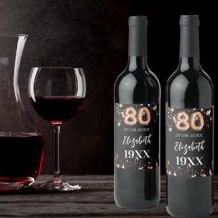 Étiquette Pour Bouteilles De Vin Black rose or étoiles 80e anniversaire
