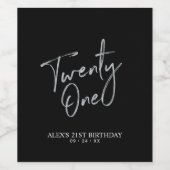Étiquette Pour Bouteilles De Vin Black & Silver Lettering 21e fête d'anniversaire (Étiquettes simples)