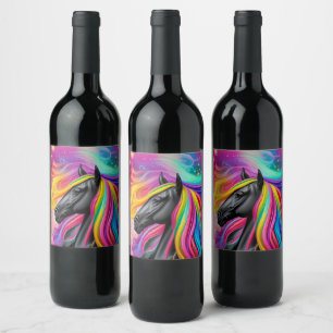 Étiquette Pour Bouteilles De Vin Black Stallion coloré Mane