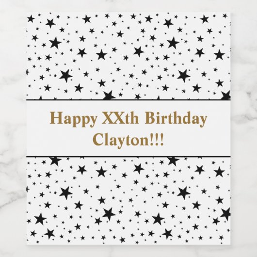 Étiquette Pour Bouteilles De Vin Black Stars Avec Message Anniversaire (Étiquettes simples)