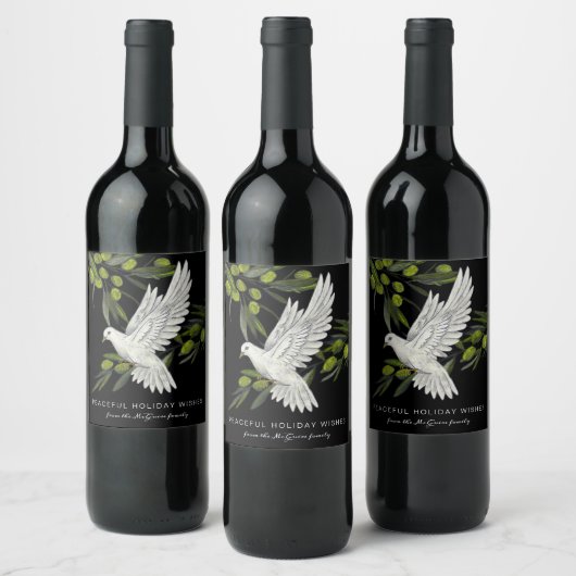 Étiquette Pour Bouteilles De Vin Black White Peace Dove and Olive Branches Custom (Bouteilles)