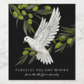 Étiquette Pour Bouteilles De Vin Black White Peace Dove and Olive Branches Custom (Étiquettes simples)