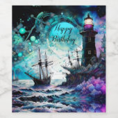 Étiquette Pour Bouteilles De Vin Blacklight-Lighthouse et voilier mer tempête (Étiquettes simples)