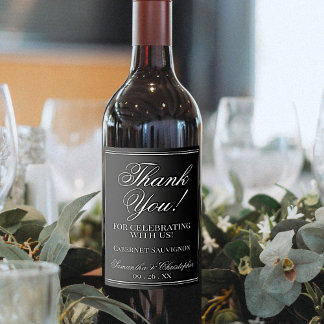 Étiquette Pour Bouteilles De Vin Blanc simple et élégant sur Merci Mariage noir