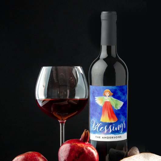 Étiquette Pour Bouteilles De Vin Blessures mignonnes Ciel Bleu Gardien Angel Aquare