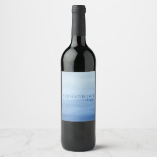 Étiquette Pour Bouteilles De Vin Bleu Aquarelle Laver Ombre Tons Bleu