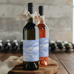 Étiquette Pour Bouteilles De Vin Bleu Blanc Étincelle Nuages Rêveur Élégant Mariage
