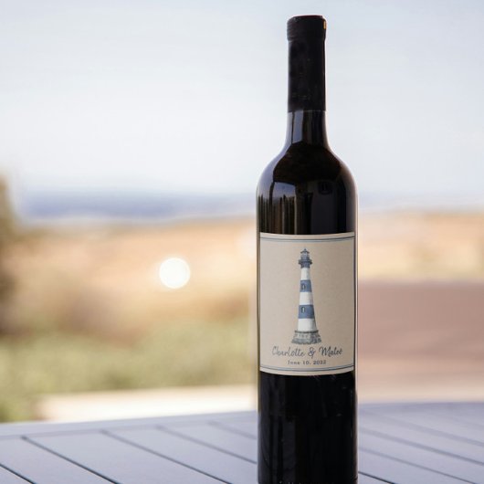 Étiquette Pour Bouteilles De Vin Bleu Blanc Phare Bordure Mariage Kraft