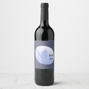 Étiquette Pour Bouteilles De Vin Bleu clair Oiseau Silhouette Merci