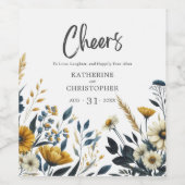 Étiquette Pour Bouteilles De Vin Bleu Jaune Élégant Fleurs sauvages Mariage (Étiquettes simples)