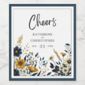 Étiquette Pour Bouteilles De Vin Bleu Jaune Mariage Floral (Étiquettes simples)