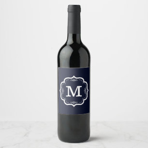 Étiquette Pour Bouteilles De Vin Bleu Marine Monogramme