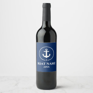 Étiquette Pour Bouteilles De Vin Bleu marine nautique de corde d'Ancre d'année de