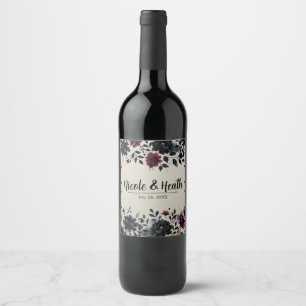 Étiquette Pour Bouteilles De Vin Bleu Minuit Bourgogne Fleur d'Amandier Mariage