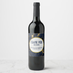 Étiquette Pour Bouteilles De Vin Bleu Nuit et Or Marbre Moderne Anniversaire Élégan