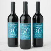 Étiquette Pour Bouteilles De Vin Bleu Océan Abstrait Turquoise 50 et Fabuleux anniv (Bouteilles)