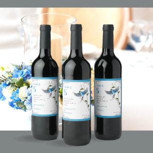 Étiquette Pour Bouteilles De Vin Bleu Oiseau de Bonheur Numéro de tableau Étiquette