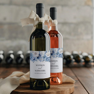 Étiquette Pour Bouteilles De Vin Bleu Poussiéreux Fleurs Florales Jardin Mariage