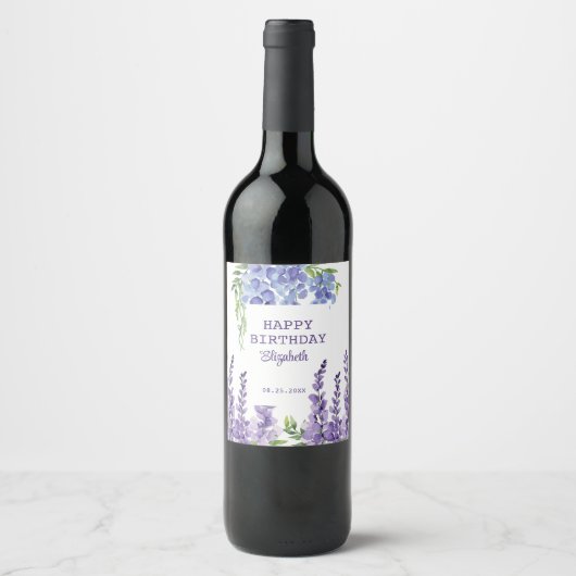 Étiquette Pour Bouteilles De Vin Bleu Purple Wisteria Floral Verdure Anniversaire (Devant)