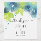 Étiquette Pour Bouteilles De Vin Bleu, turquoise fleurs éthérées calligraphie maria (Étiquettes simples)