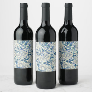 Étiquette Pour Bouteilles De Vin Bleu Vintage Floral Asiatique : Chinoiserie Antiqu