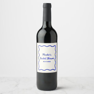 Étiquette Pour Bouteilles De Vin Bleu Wavy Bordure Whimsical Fête des mariées migno