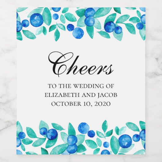 Étiquette Pour Bouteilles De Vin Bleus des bois. Mariage de jardin bleu et menthe (Étiquettes simples)