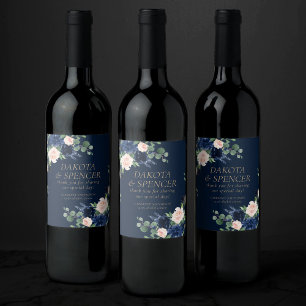 Étiquette Pour Bouteilles De Vin Blooms Chics Dark Navy et Blush Enregistrer la d