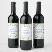 Étiquette Pour Bouteilles De Vin Blue and Yellow Floral Birthday (Bouteilles)
