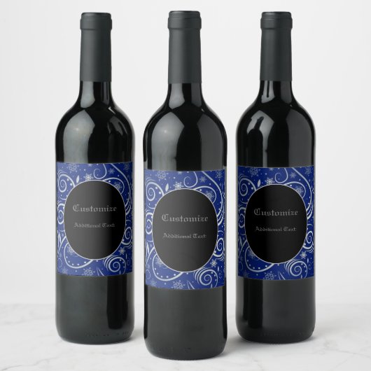 Étiquette Pour Bouteilles De Vin Blue Arctic Swirl Personnalisé (Bouteilles)