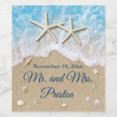 Étiquette Pour Bouteilles De Vin Blue Beach Waves & Starfish (Étiquettes simples)