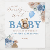 Étiquette Pour Bouteilles De Vin Blue Boho Teddy Bear Baby Shower (Étiquettes simples)