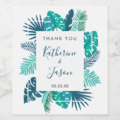Étiquette Pour Bouteilles De Vin Blue Botanical Beach Palm Foliage Mariage (Étiquettes simples)