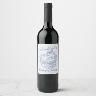 Étiquette Pour Bouteilles De Vin Blue Bow Coquette Coeur rétro Cake Valentines