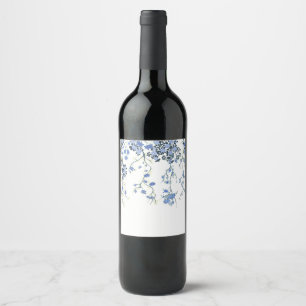 Étiquette Pour Bouteilles De Vin Blue Chinoiserie Floral Vin Étiquette