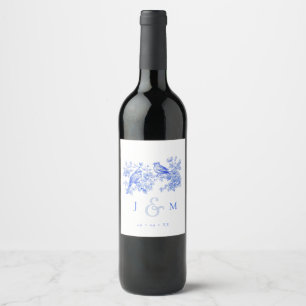 Étiquette Pour Bouteilles De Vin Blue Chinoiserie Inséparables Vintages Mariage