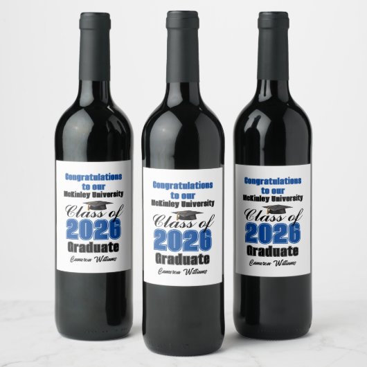 Étiquette Pour Bouteilles De Vin Blue Class of 2026 Graduation Party Custom (Bouteilles)