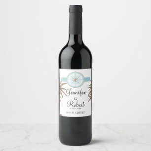 Étiquette Pour Bouteilles De Vin Blue Gold Compass Rose Plage Mariage Étiquette de