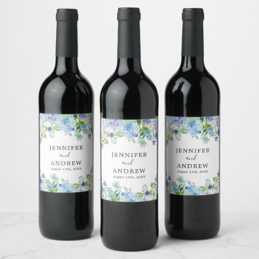 Étiquette Pour Bouteilles De Vin Blue Hydrangea Floral Wedding Favoriser le Étiquet (Bouteilles)