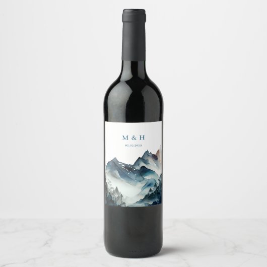 Étiquette Pour Bouteilles De Vin Blue Mountains Rustic Mariage (Devant)