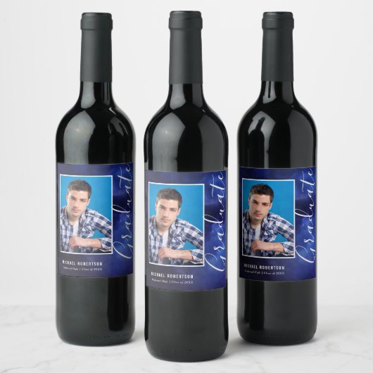 Étiquette Pour Bouteilles De Vin Blue Nebula Space Stylish Modern Photo Graduation (Bouteilles)